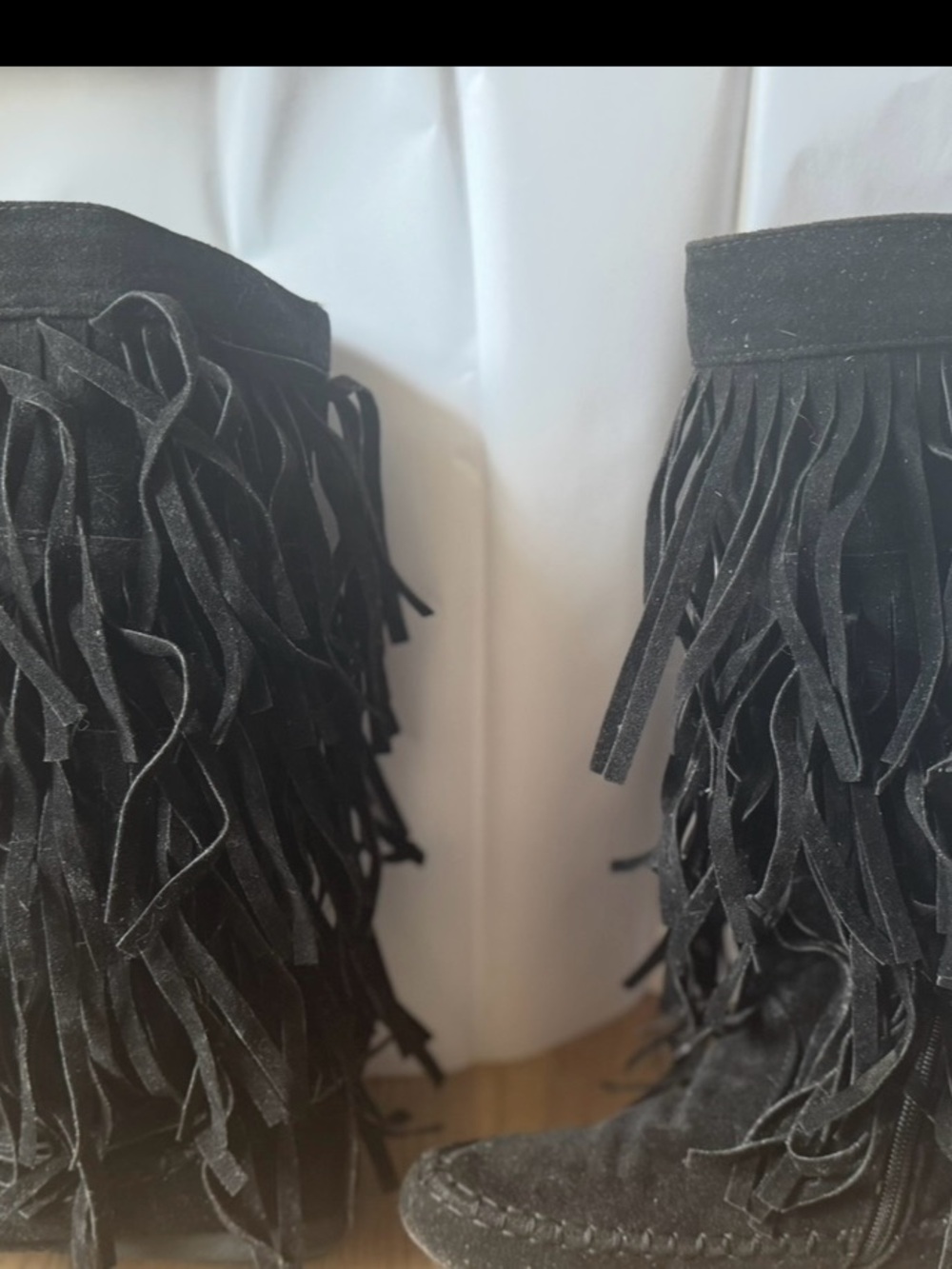 Black Fringe Moccasin Women's Boots